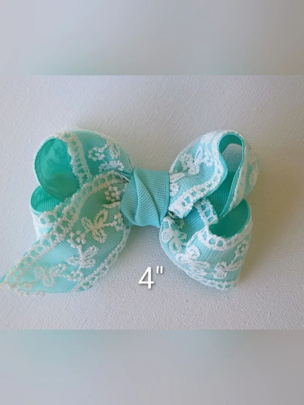 Handmade Turquoise Lace Bow Hair Clips for Girls Set Of 2🎀✨